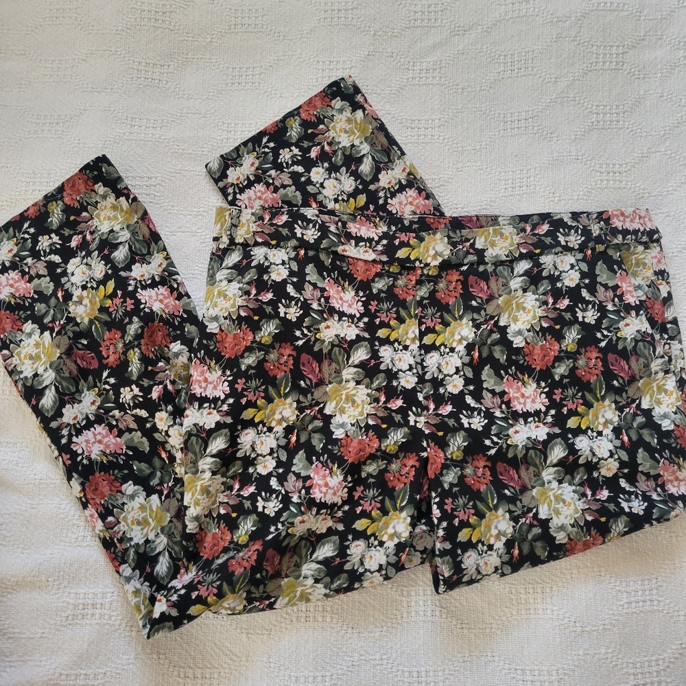 Jules Leopold Stretch Elastic Pants Size XL Floral Multicolor Black White